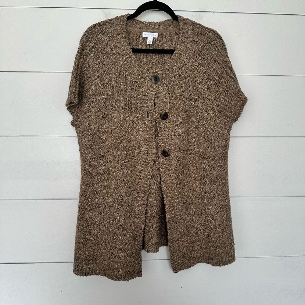 Charter Club Women’s Large Tan Short Sleeve Cardigan Wool Blend